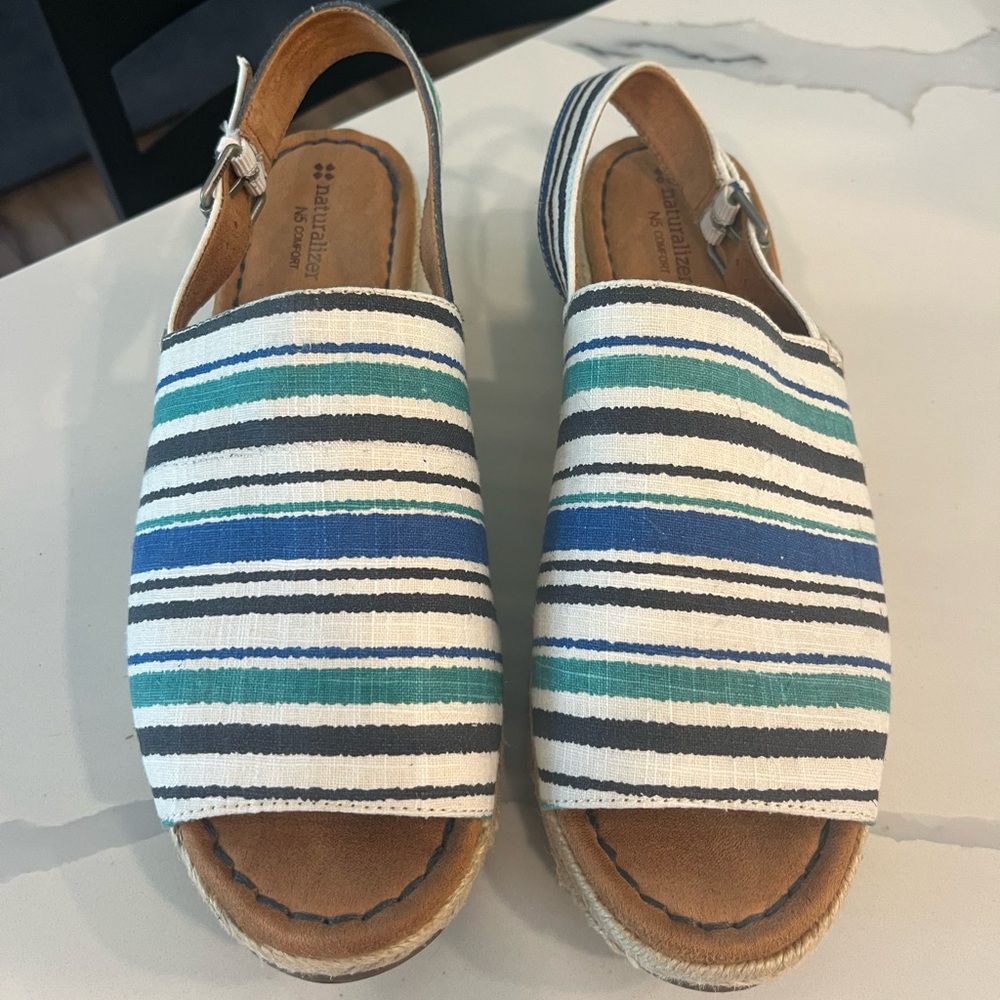 Naturalizer N5 Comfort Praline Striped Fabric‎ Open Toe Platform Wedge Sandal 10